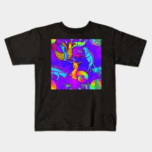 Weird Trippy 90's Medieval Frank Style Art Blue Kids T-Shirt